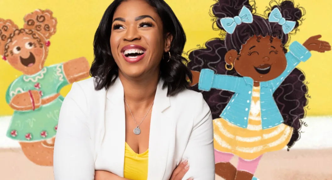 LaNesha Tabb smiling between illustrations of the Gingerbread Diva and Yara